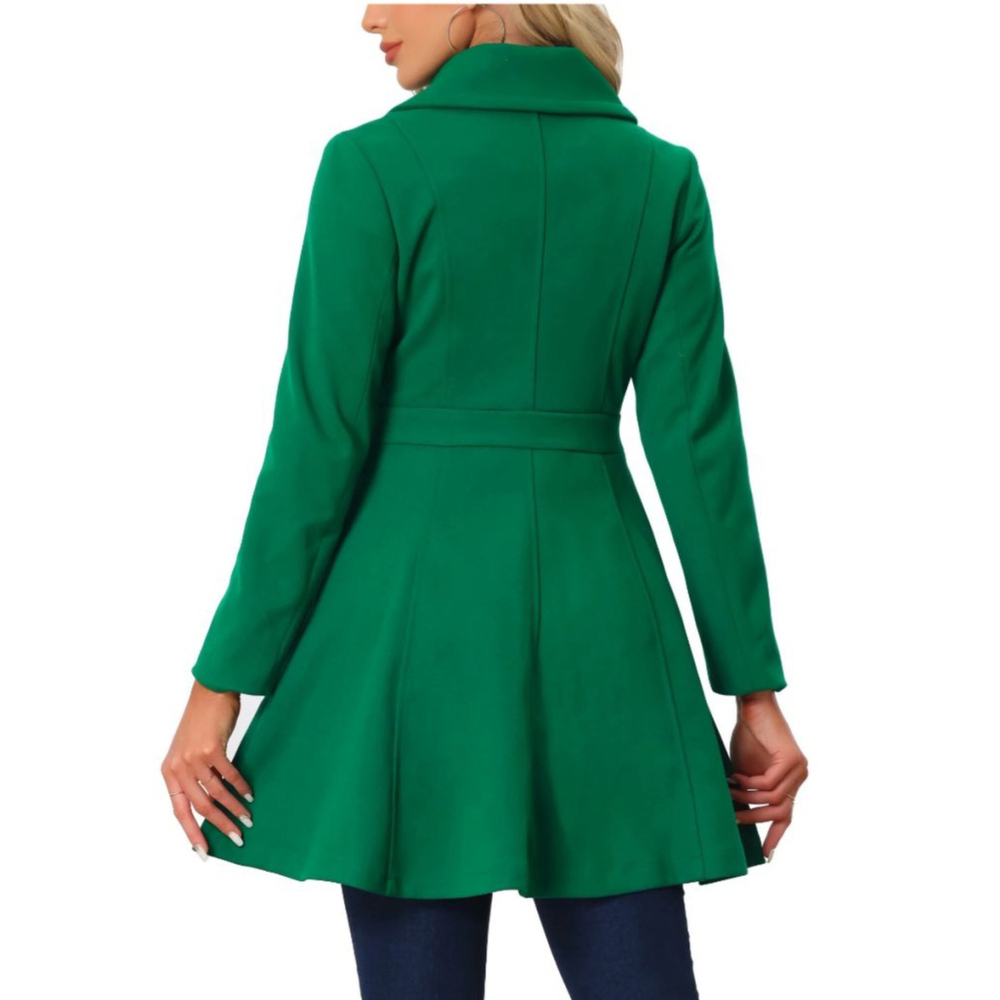 Women's Allegra K Green Gold Button Double Breasted Pea Coat XS, New - Picture 2 of 6